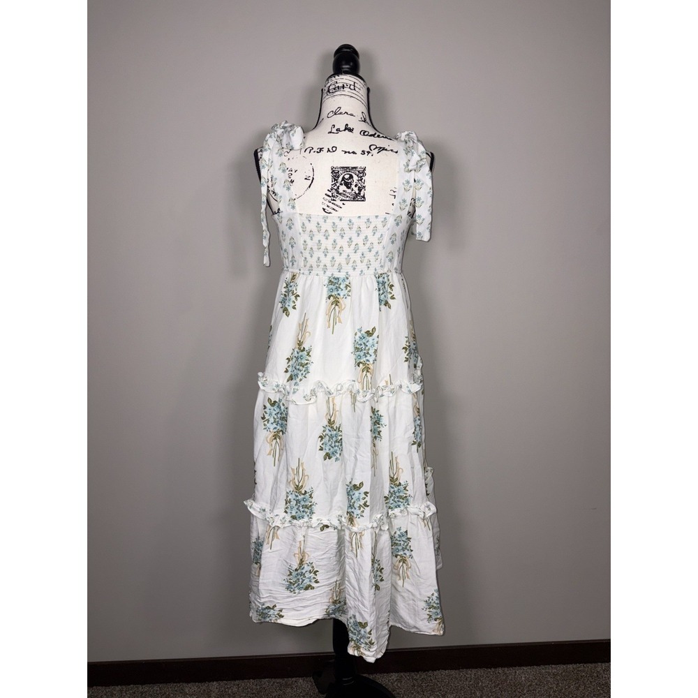 August Sky Boutique Womens Blue Floral Tie Strap Tiered Dress Size Medium - Picture 3 of 8